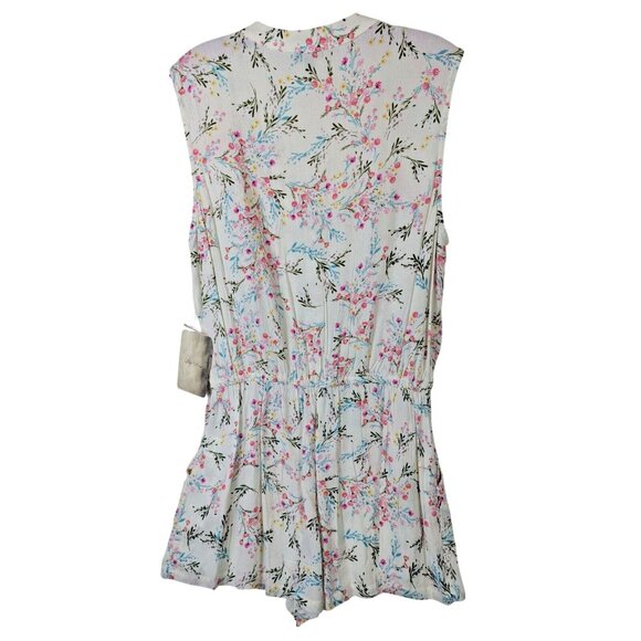 Lily Rose size L Ruffle Button Front Flutter Romper Pink Aqua Florals Juniors - Picture 12 of 14